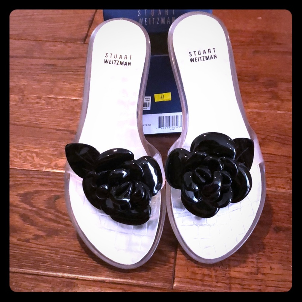 Clear Stuart Weitzman flower slides